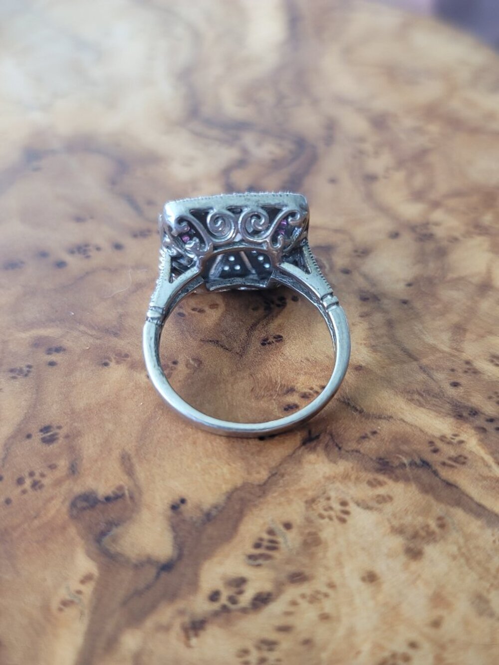 Synthetic Diamond, Ruby & Sterling Art Deco Style Ring by Joseph Esposito - Picture 4 of 6